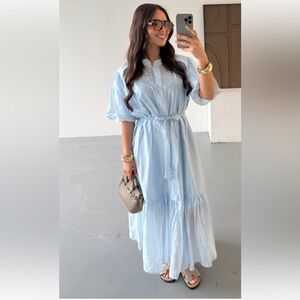 Elegant Light Blue Puff Sleeve Dress